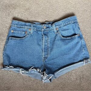Levi's 501 90s Cutoff Denim Shorts Stretch W33 Light Wash High-Waist Festival